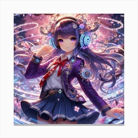 Anime Girl With Headphones Canvas Print
