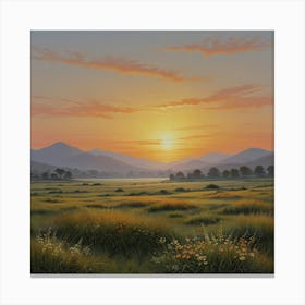 Sunset Over A Meadow Canvas Print