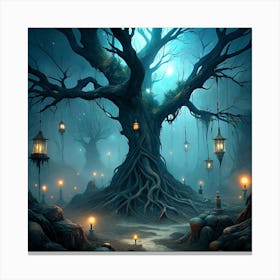 Ancient Tree With Lanterns 6 Canvas Print