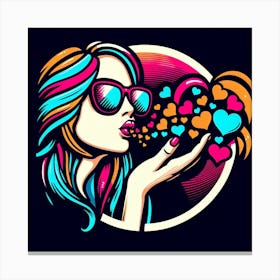 Girl Blowing Hearts 1 Canvas Print