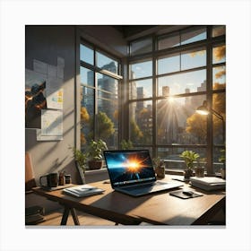 Laptop On A Desk 1 Canvas Print