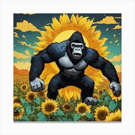 Gorilla In The Sunflower Field 1 Canvas Print