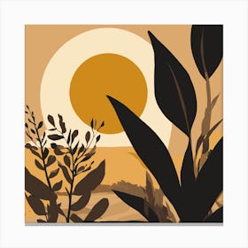 Sunset Dark Yellow Sun Behind A Black Canvas Print