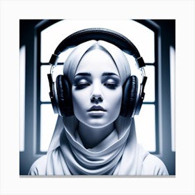 Muslim Woman With Headphones Canvas Print