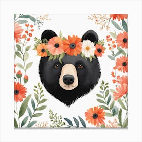 Floral Baby Black Bear Nursery Illustration (31) Canvas Print