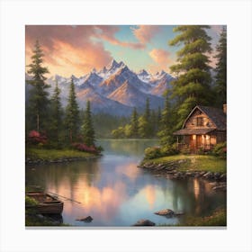 Cabin By The Lake 3 Canvas Print
