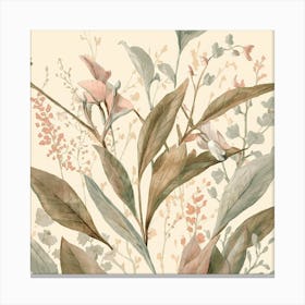 A Illustration Of Leaves And Delicate Flowers In (2) Canvas Print