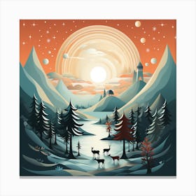 Winter Landscape With Deer 5 Canvas Print