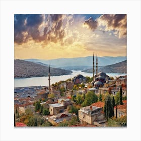 Turkish City At Sunset Canvas Print