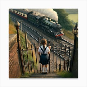 Girl Looking At A Train Canvas Print