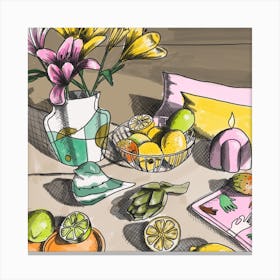 Lemons And Lilies Still Life Canvas Print