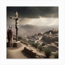 A Panoramic View Of The Historical Intersection Event Of Jesus Crucifixion Thorn Crowned Head Reve 847364070 Canvas Print