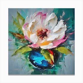 Impasto Magic Flower Bloom in Blue Vase Canvas Print