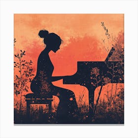 Silhouette Of A Woman Playing Piano Canvas Print