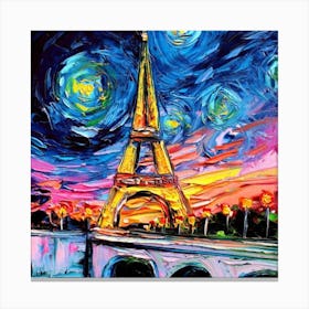 Paris At Night Eiffel Tower Starry Night Van Gogh Canvas Print