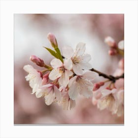 A close-up photograph of a delicately blooming cherry blossom tree in soft pastel tones, capturing the beauty and fleeting nature of spring. This elegant and timeless image can serve as a visually stunning piece of wall art to bring a touch of nature and serenity into any living space. Canvas Print