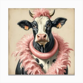 Cow With Pink Feathers 4 Canvas Print