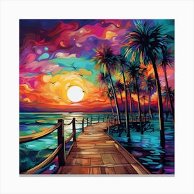 Psychedelic, Colorful Sunset At The Beach style Art Canvas Print