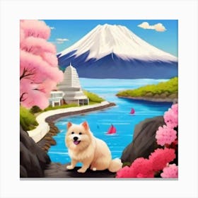 Dog In Front Of Mt Fuji Canvas Print