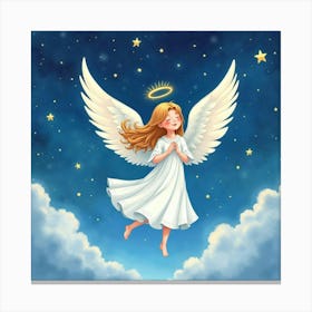 Angel With A Watercolor Tranquil Starry Sky 1 Canvas Print