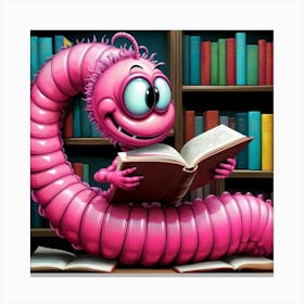 Pink Worm Reading A Book Canvas Print