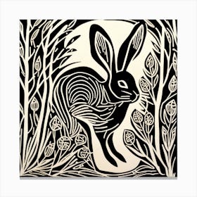 Rabbit In The Woods Linocut Canvas Print