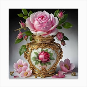Roses in Antique fuchsia jar 3 Canvas Print