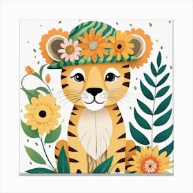 Floral Cute Baby Lion Nursery Illustration (15) Canvas Print