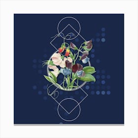 Vintage Sweet Pea Botanical with Geometric Line Motif and Dot Pattern n.0299 Canvas Print