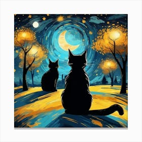 van gogh Cats In The Moonlight 1 Canvas Print