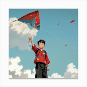 Japanese boy with kite 1 Canvas Print