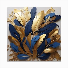 Golden and blue feathers 1 Canvas Print