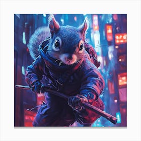 Futuristic City Ninja Squirrel Backdrop 4 Canvas Print