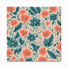 floral pattern Dusty Teal, muted Coral, 216 Canvas Print