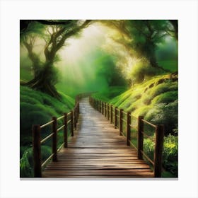 Wooden Bridge In The Forest Canvas Print