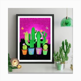 Cactus Print Cacti And Disco Ball Art Print 1 Canvas Print