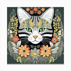 morris Cat With Flowers 5 Canvas Print