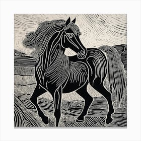 Abstract Horse Linocut Illustration Canvas Print