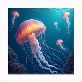 Jellyfish In A Reef Garden 1 Canvas Print