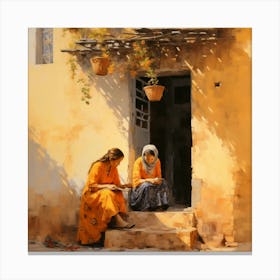 Two Women Sitting On Steps Canvas Print