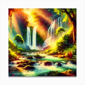 Tamanique Waterfalls – Vibrant Painting Of El Salvador Hidden Paradise Canvas Print