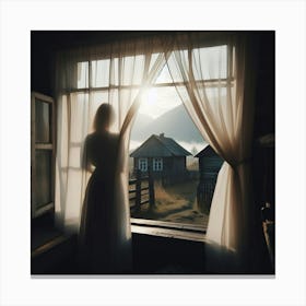 Woman Looking Out Of Window Canvas Print