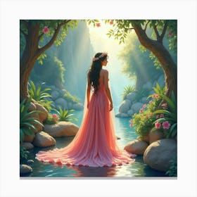 Enchanting Queen In A Watercolor Lush Oasis 1 Canvas Print