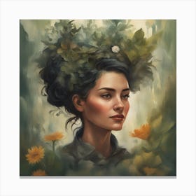 Woman With Flowers On Her Head Canvas Print