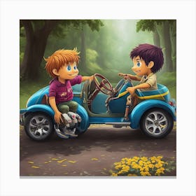 Two Boys In A Car Canvas Print