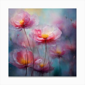 Watercolor Pink Peonies Flowers Canvas Print