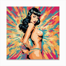 Betty Page Pop Art Dominatrix Topless Color Burst Canvas Print