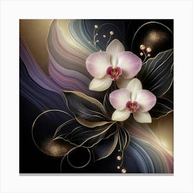 Orchids On A Black Background Canvas Print