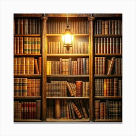 Old Bookshelf With Lamp Canvas Print