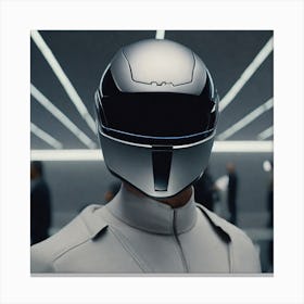 Create A Cinematic Apple Commercial Showcasing The Futuristic And Technologically Advanced World Of The Man In The Hightech Helmet, Highlighting The Cuttingedge Innovations And Sleek Design Of The Helmet And (11) Canvas Print